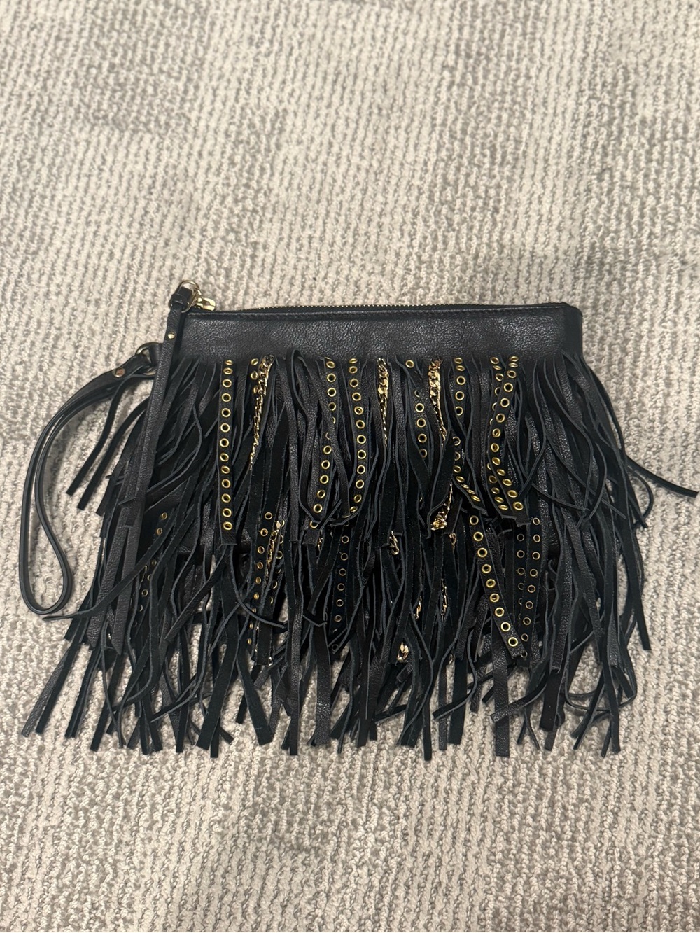 Banana Republic Fringe Wristlet Clutch Black